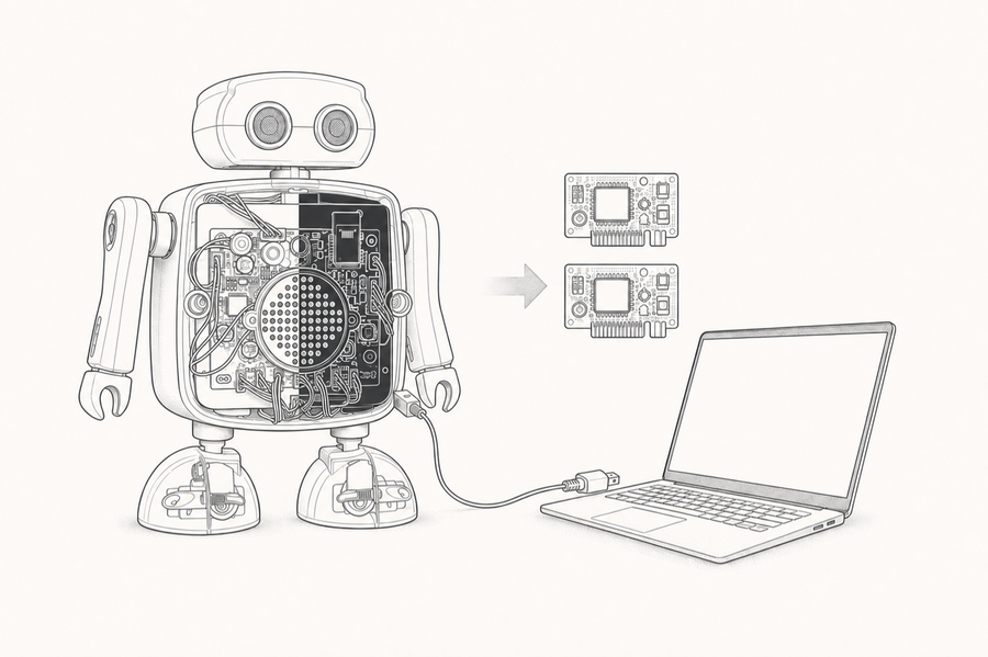 QumcumSE / PRO とパソコンを USB ケーブルでつないだイラスト